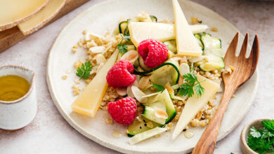Salade de boulghour courgettes, framboises Ossau-Iraty