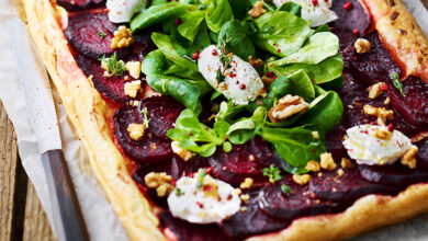 Tarte fromage frais, betterave miel