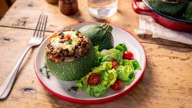 Courgettes farcies lentilles et chèvre