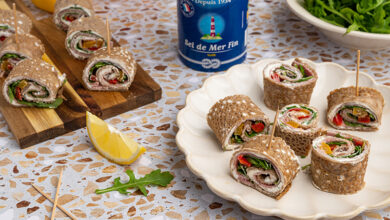 Mini wraps galettes de sarrasin jambon, fromage frais Piquillos