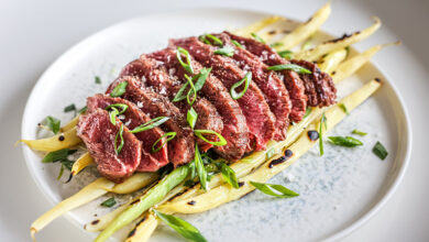 Rumsteak de bœuf irlandais grillé, haricots beurre à l’estragon