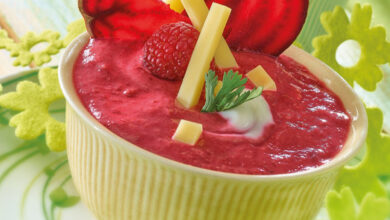 Velouté glacé betterave, framboises et Beaufort