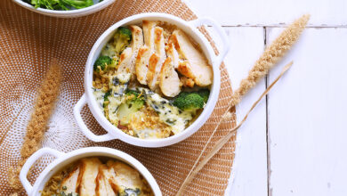 Gratin brocoli boulgour fourme d’Ambert