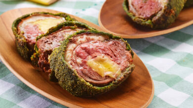 Roulé d’agneau Morbier AOP, chapelure d’herbes