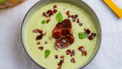 Gaspacho vert chips de Magret Fumé