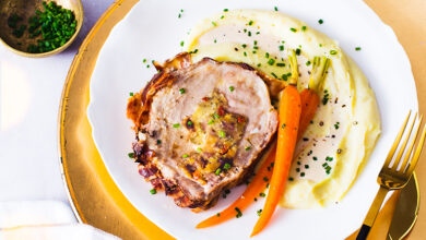 Rôti au lait farci marrons fruits secs