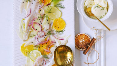 Ceviche de daurade fenouil à l’orange, glace yaourt-aneth