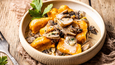 Gnocchis patate douce sauce crémeuse champignons