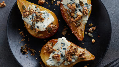 Poire rôtie miel Saint Agur granola