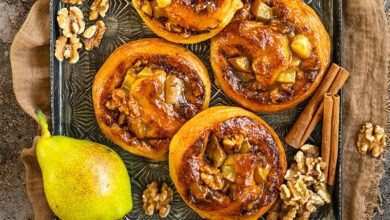 Roulés cannelle poires noix