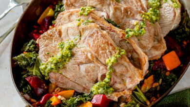 Tranches de gigot d’agneau, pesto pistache