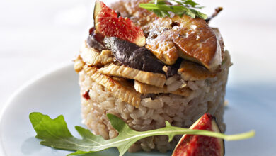 Veau en risotto foie gras et figues