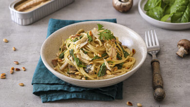 Spaghettis épinards maquereaux en conserve