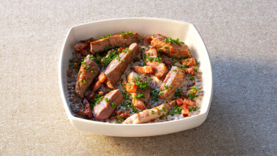 Crème de lentilles porc lard fumé