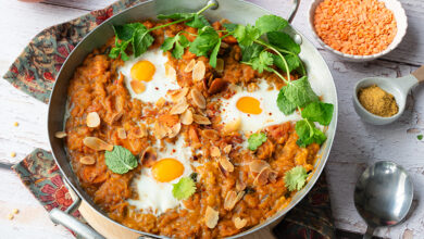 Dahl lentilles bicolores œufs coulants