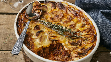 Gratin d’effiloché d’agneau confit pommes de terre