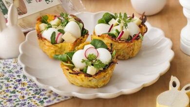 Rösti cup, pomme de terre, carotte, Comté AOP Fruité Entremont œuf de caille