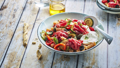 Carpaccio de bœuf BIO, salade de pâtes légumes Provençale