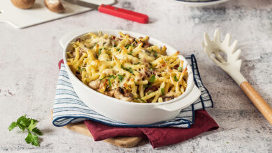 Gratin de Macaroni champignons lardons LUSTUCRU