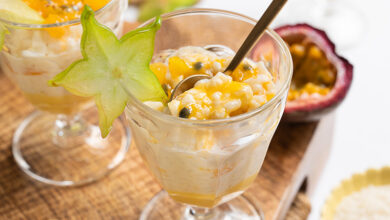 Riz au lait exotique, crémeux mangue passion