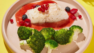 Cabillaud, sauce sirop de grenadine