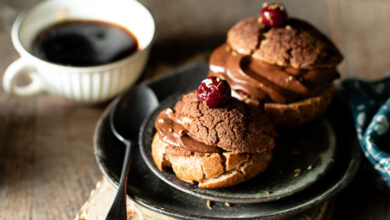 Choux tout chocolat cerises confites à l’anis