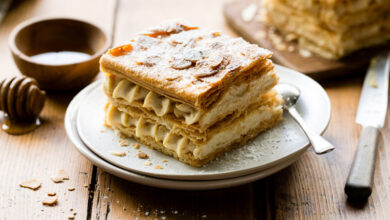Millefeuille cheesecake caramel beurre salé