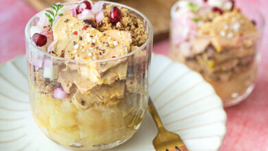 Crumble Granny Smith Foie Gras condiment acidulé échalotes