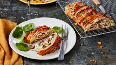 Feuilleté de lapin tressé Roquefort champignons