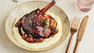 Souris d’agneau caramélisée miel paprika, purée pommes de terre