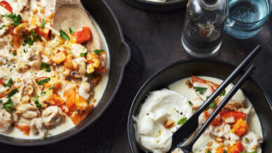 Filets de lapin potimarron crème de chou-fleur à l’huile de noix