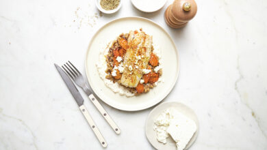 Colin, feta carottes rôties