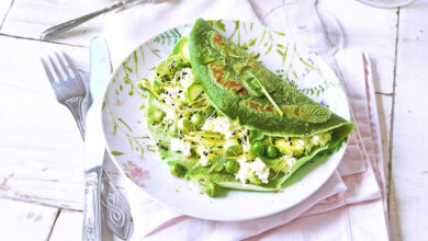 Crêpe fromage frais légumes croquants