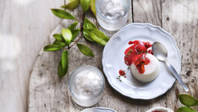 Blanc manger coulis de poivron framboise