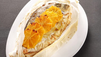 Dorade grise fenouil orange en papillote