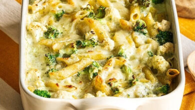 Gratin penne végétales brocoli chou-fleur