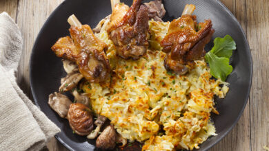 Petits manchons Confit de Canard paillassons pommes de terre