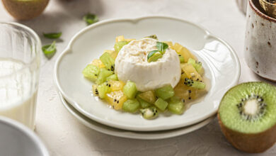 Brunoise de kiwi, faisselle miel citronné