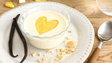 Panna cotta cœur fruits exotiques