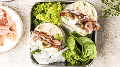 Ciabatta poivrons grillés, burrata, prosciutto crudo champignons caramélisés