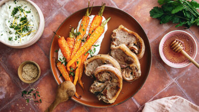 Côtes filet d’agneau, carottes rôties miel sésame