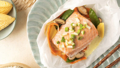 Papillotes de saumon lait de coco légumes croquants