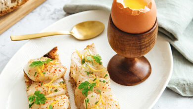 Œuf coque mouillettes noix de Saint-Jacques