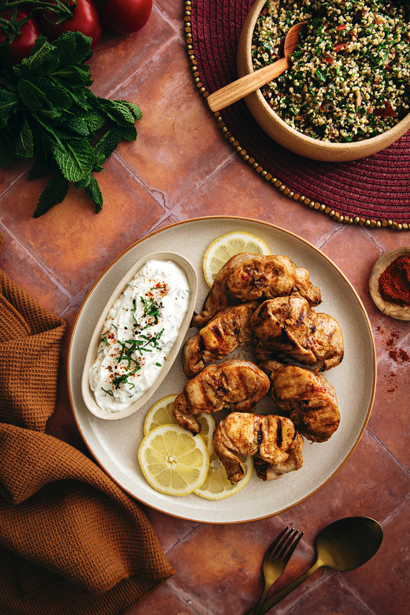 Râbles de lapin chawarma, taboulé libanais