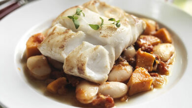 Skrei norvégien poêlé haricots, patates douces thym