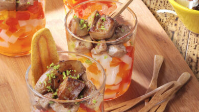 Verrines exotiques dés de Foie Gras poêlées