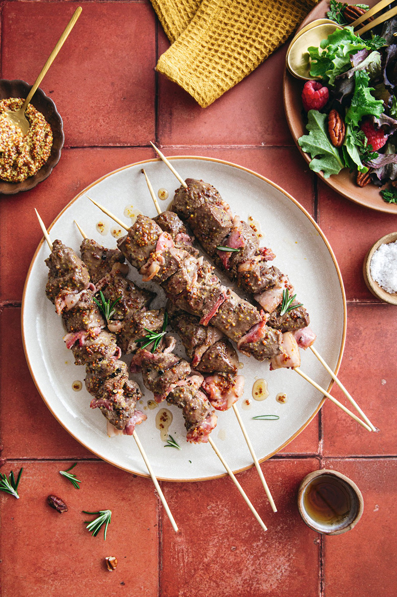 Brochettes foie de veau bacon