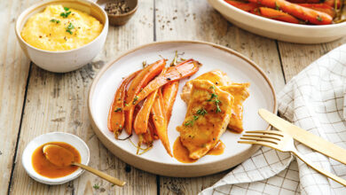 Noix de veau à l’orange, polenta carottes confites