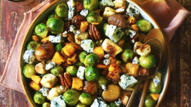 Poêlée d’automne châtaignes, choux de Bruxelles, poulet Bleu du Vercors