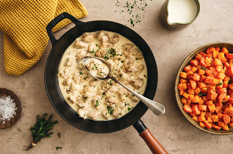 Émincés de lapin crème, poêlée de butternut carottes
